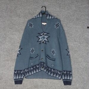 Wallace & Barnes Cardigan Mens XL Blue Southwestern Shawl Collar Cotton Sweater